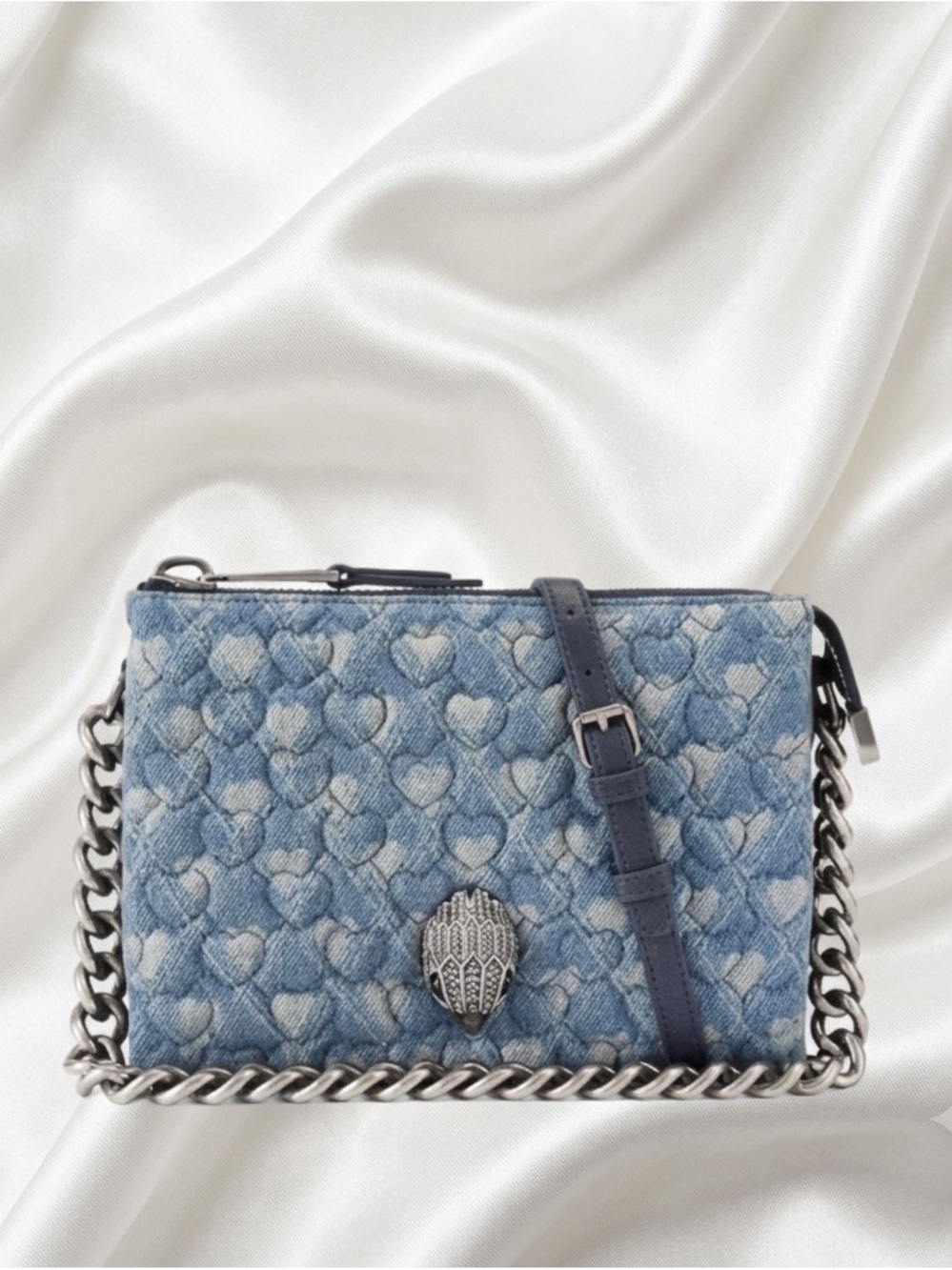 NWT Kurt Geiger Kensington Puff Quilted Denim Pouch Shoulder Bag